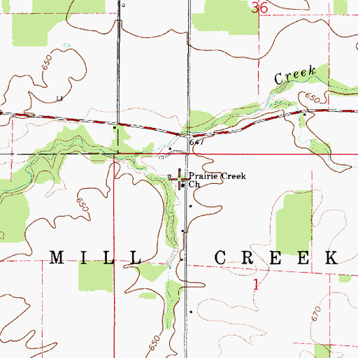 Topographic Map of Prairie Creek Church, IN