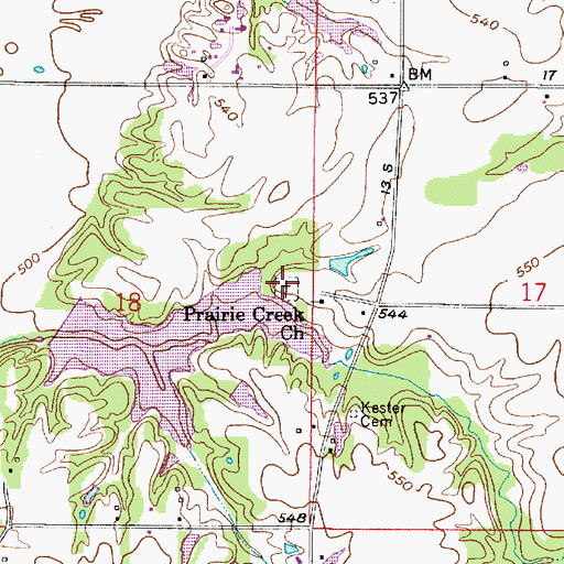 Topographic Map of Prairie Creek Church, IN