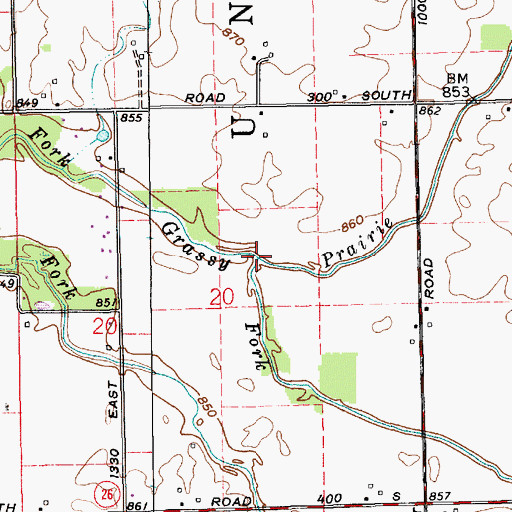 Topographic Map of Prairie Run, IN