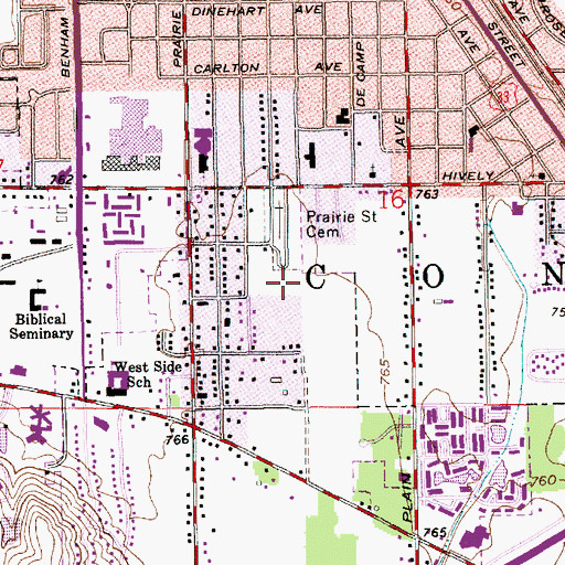 Topographic Map of Prairie Street Cemetery, IN