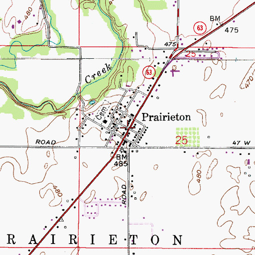 Topographic Map of Prairieton, IN