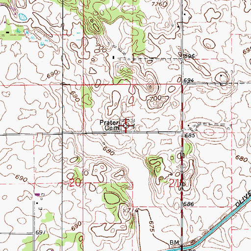 Topographic Map of Prater Cemetery, IN