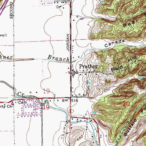 Topographic Map of Prather, IN