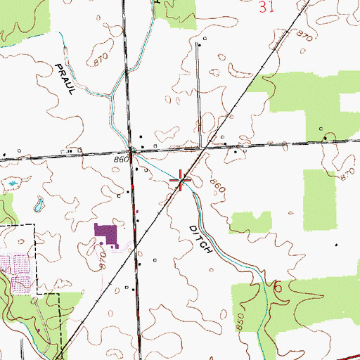 Topographic Map of Praul Ditch, IN