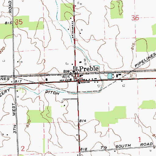 Topographic Map of Preble, IN