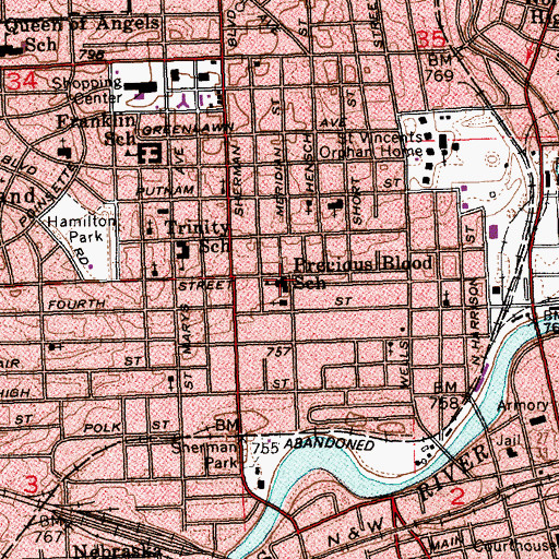 Topographic Map of Precious Blood School, IN