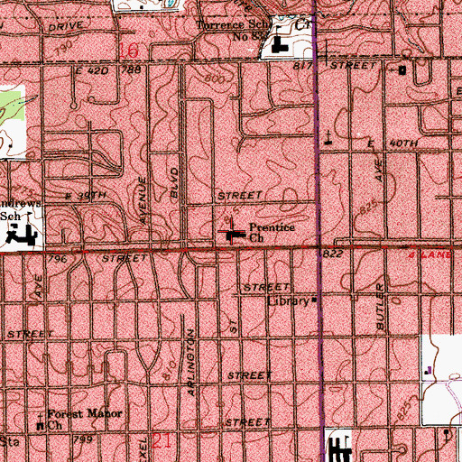 Topographic Map of Prentice Presbyterian Church, IN