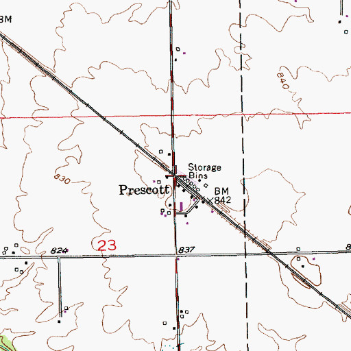 Topographic Map of Prescott, IN