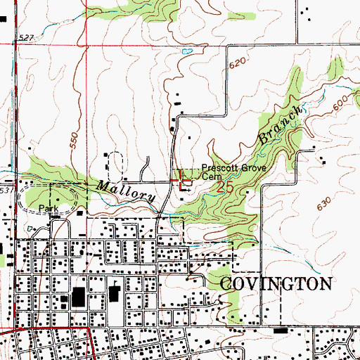 Topographic Map of Prescott Grove Cemetery, IN