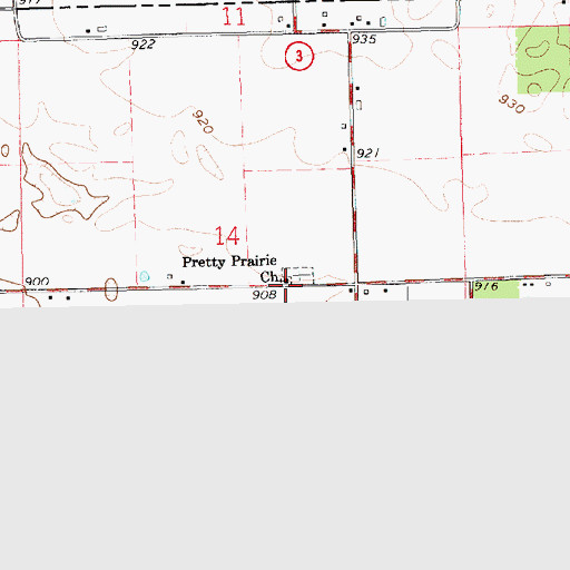 Topographic Map of Pretty Prairie Church, IN