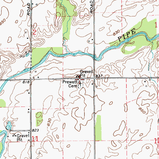 Topographic Map of Prewett Cemetery, IN