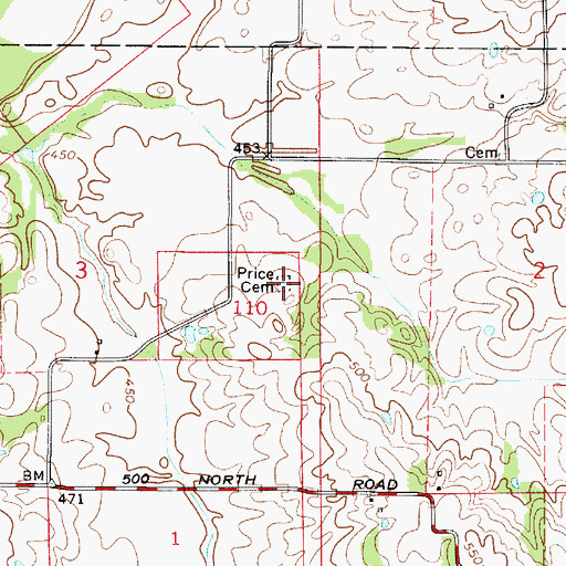 Topographic Map of Price Cemetery, IN