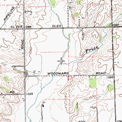 Topographic Map of Price Creek, IN