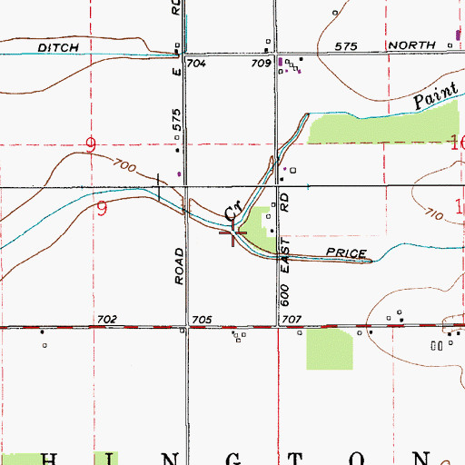 Topographic Map of Price Plank Ditch, IN