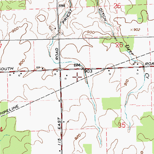 Topographic Map of Priest Ditch, IN