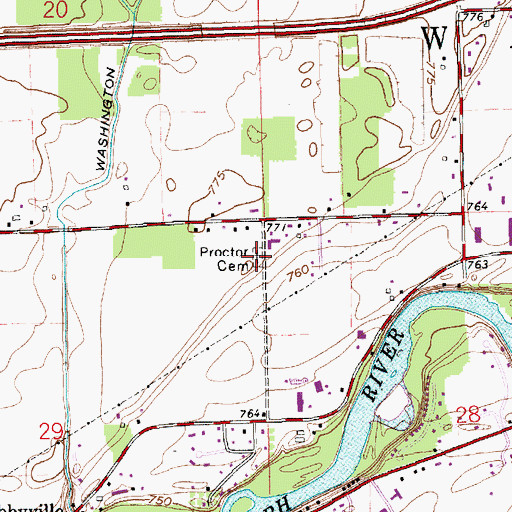 Topographic Map of Proctor Cemetery, IN