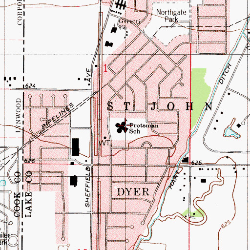 Topographic Map of Protsman Elementary School, IN