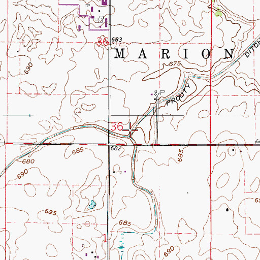 Topographic Map of Prouty Ditch, IN