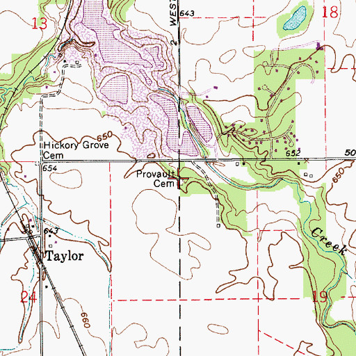 Topographic Map of Provault Cemetery, IN
