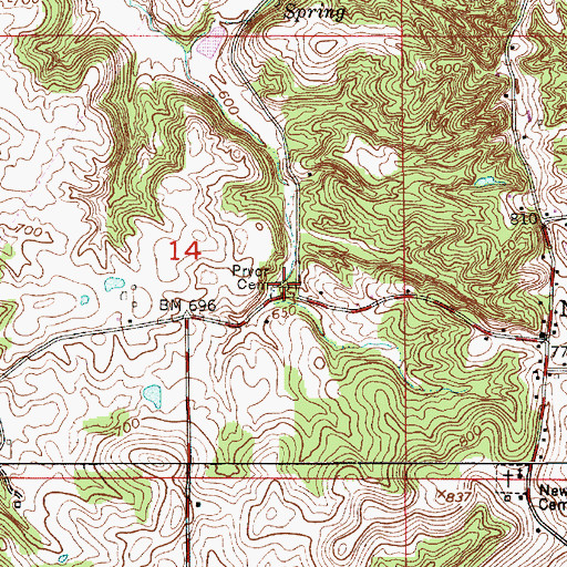 Topographic Map of Pryor Cemetery, IN