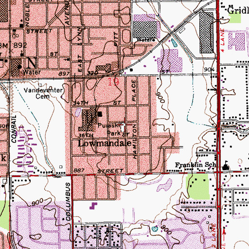 Topographic Map of Puiaski Park, IN