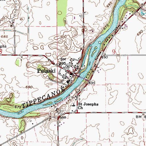 Topographic Map of Pulaski, IN