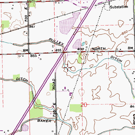 Topographic Map of Pulley Ditch, IN