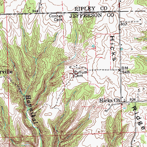 Topographic Map of Pullum Cemetery, IN