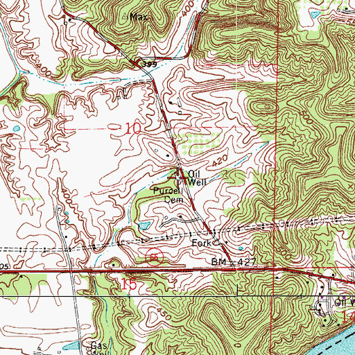 Topographic Map of Purcell Cemetery, IN