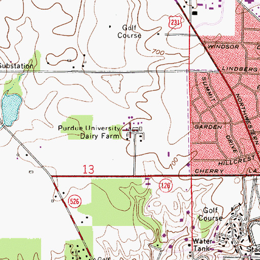 Topographic Map of Purdue University Dairy Farm, IN