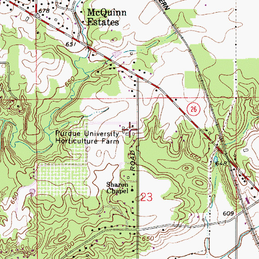 Topographic Map of Purdue University Horticulture Farm, IN