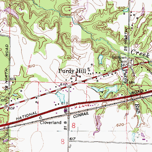 Topographic Map of Purdy Hill, IN