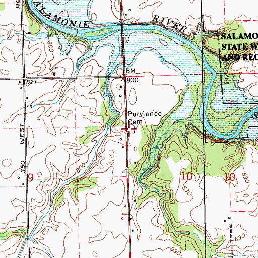 Topographic Map of Purviance Cemetery, IN