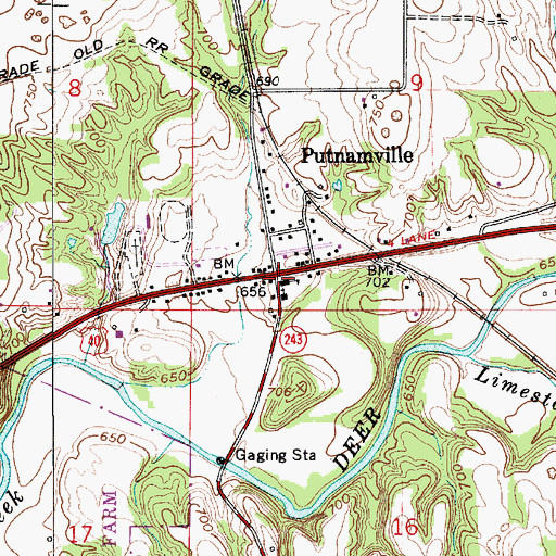 Topographic Map of Putnamville, IN
