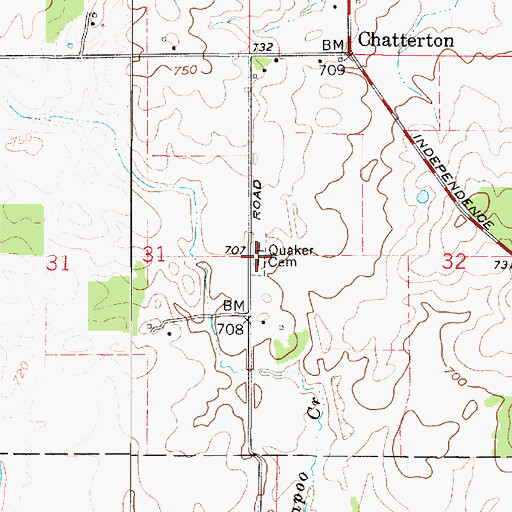 Topographic Map of Quaker Cemetery, IN
