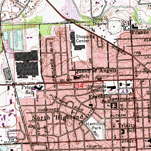Topographic Map of Queen of Angels School, IN