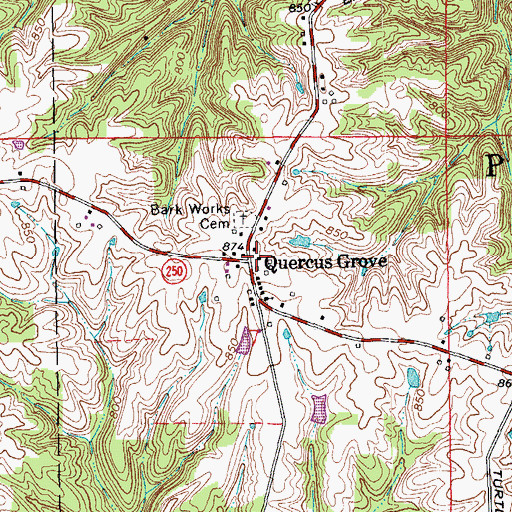 Topographic Map of Quercus Grove, IN