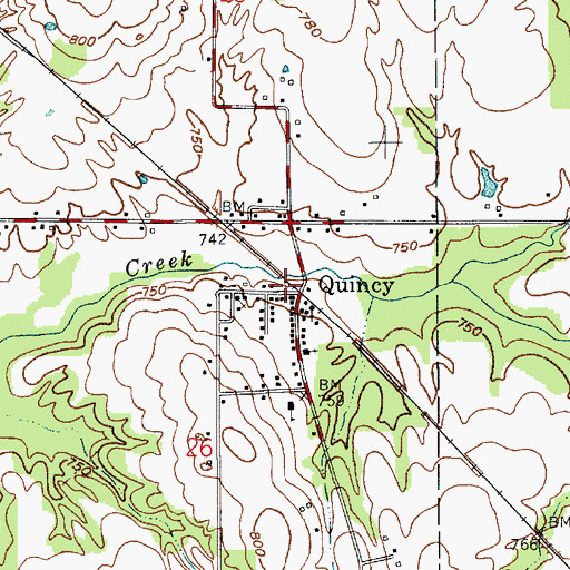 Topographic Map of Quincy, IN