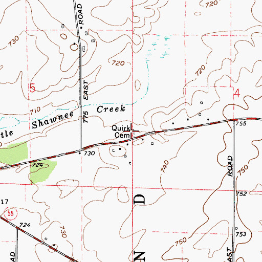 Topographic Map of Quirk Cemetery, IN