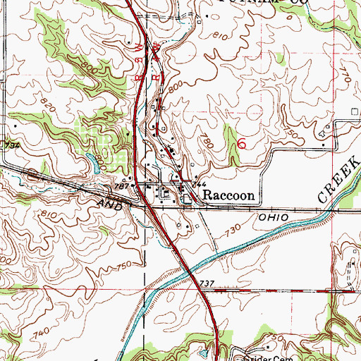 Topographic Map of Raccoon, IN