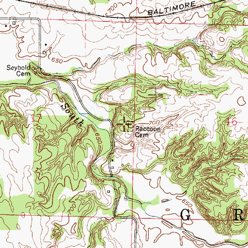Topographic Map of Raccoon Cemetery, IN