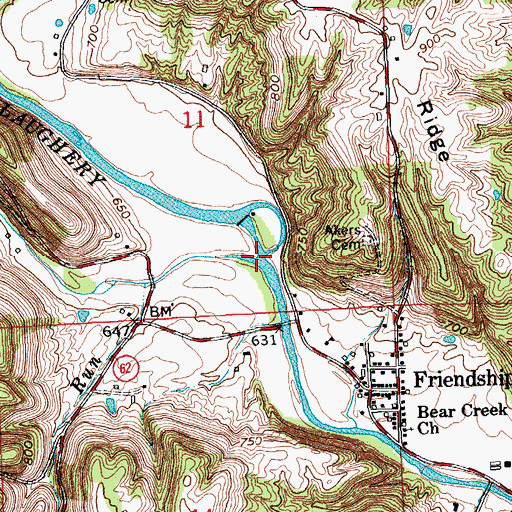 Topographic Map of Raccoon Creek, IN