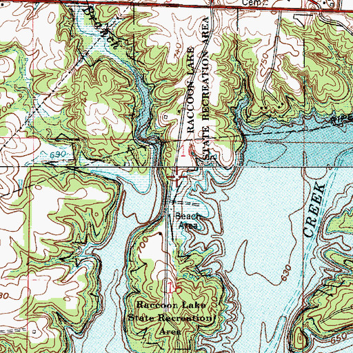 Topographic Map of Raccoon Lake State Recreation Area, IN