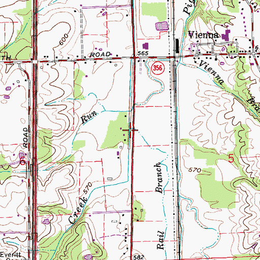 Topographic Map of Rail Run, IN