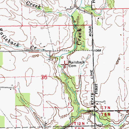 Topographic Map of Railsback Cemetery, IN