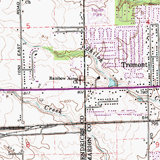 Topographic Map of Rainbow Acres Church of God, IN
