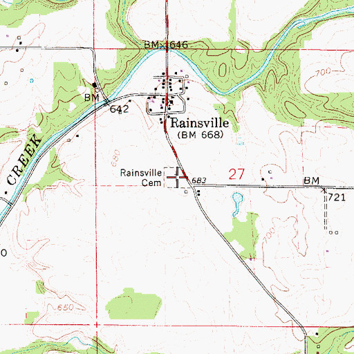 Topographic Map of Rainsville Cemetery, IN