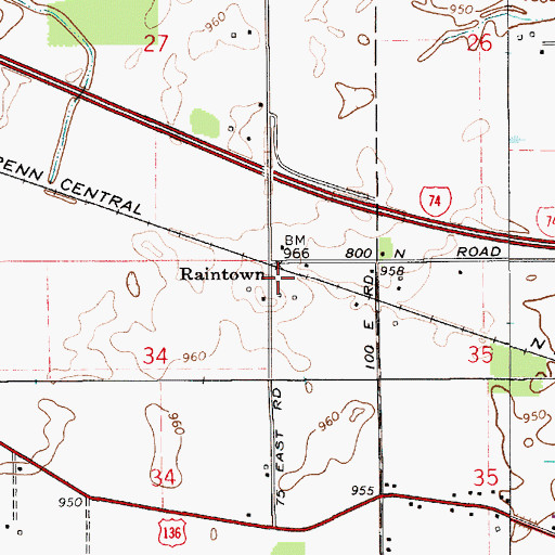 Topographic Map of Raintown, IN