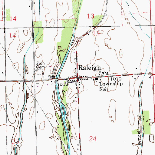 Topographic Map of Raleigh, IN