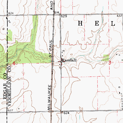 Topographic Map of Randall, IN